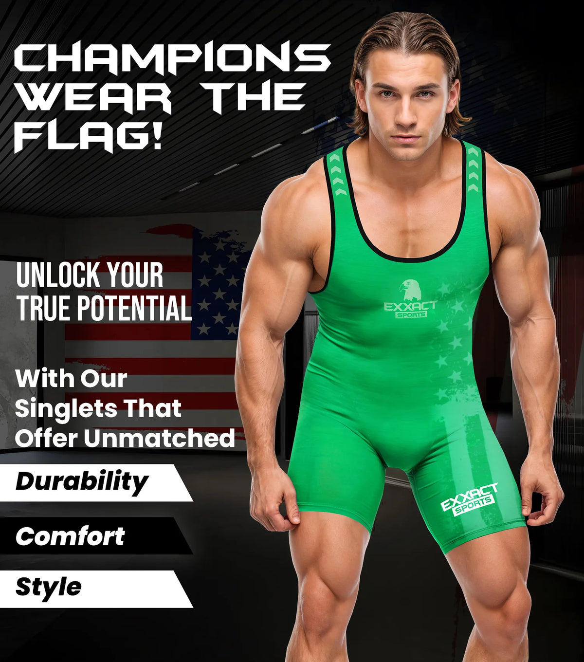 Exxact Sports Men’s Patriot Wrestling Singlets - Green