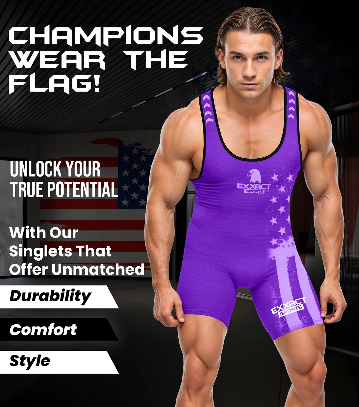 Exxact Sports Men’s Patriot Wrestling Singlets - Purple