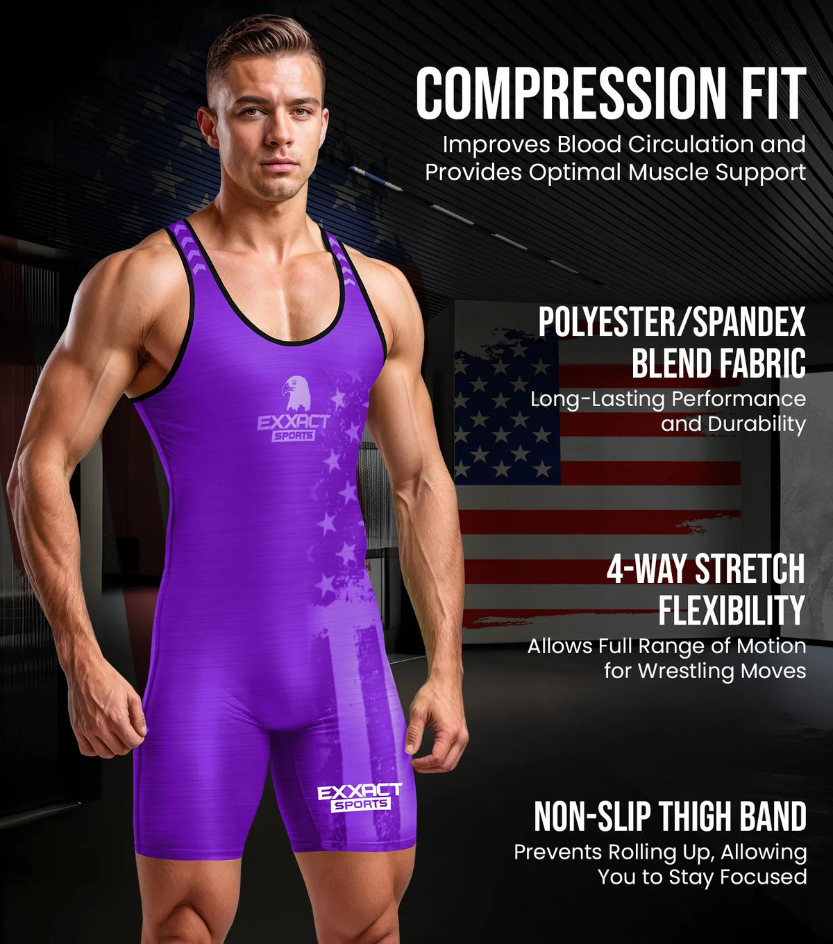 Exxact Sports Men’s Patriot Wrestling Singlets - Purple