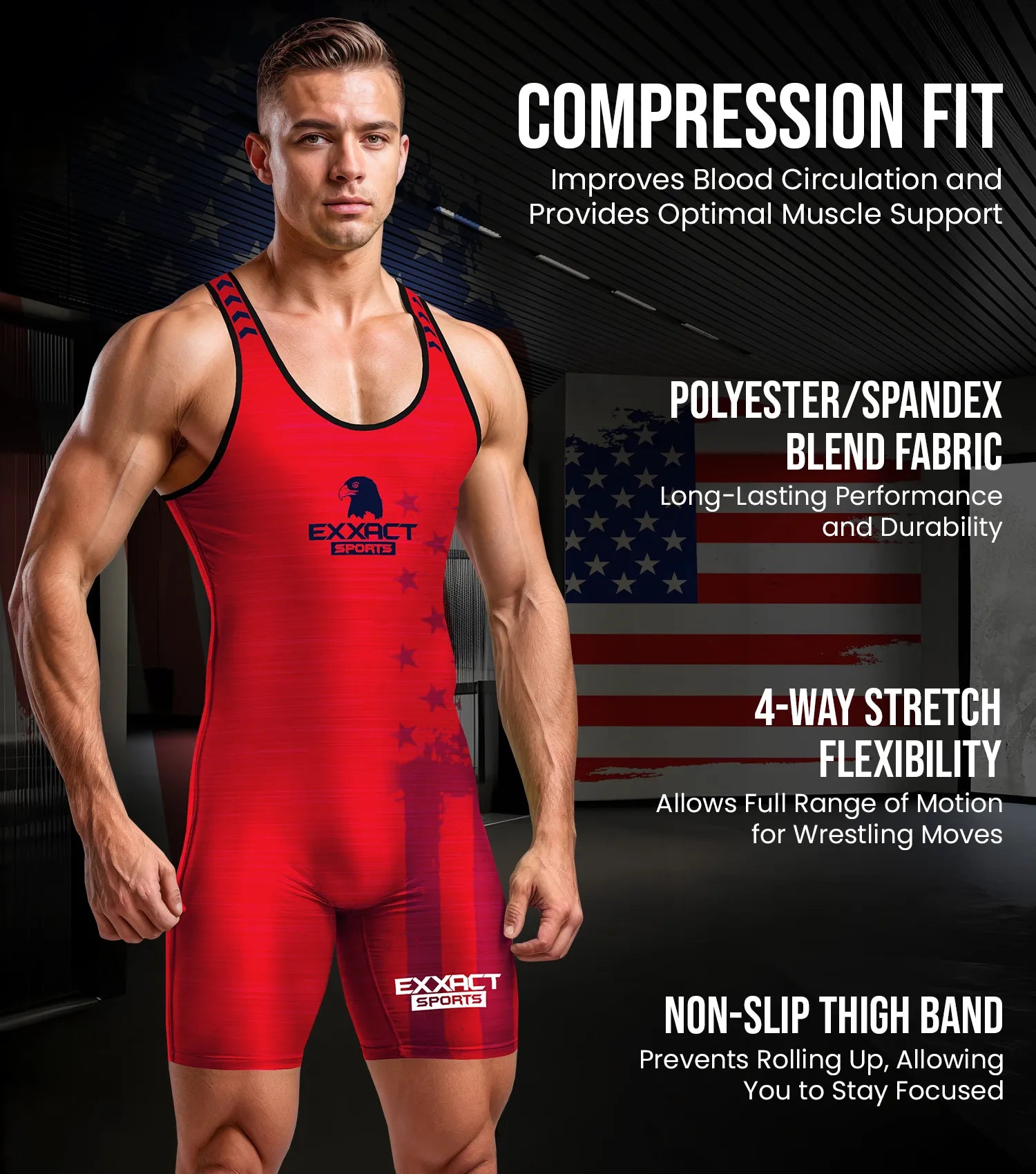 Exxact Sports Men’s Patriot Wrestling Singlets - Red