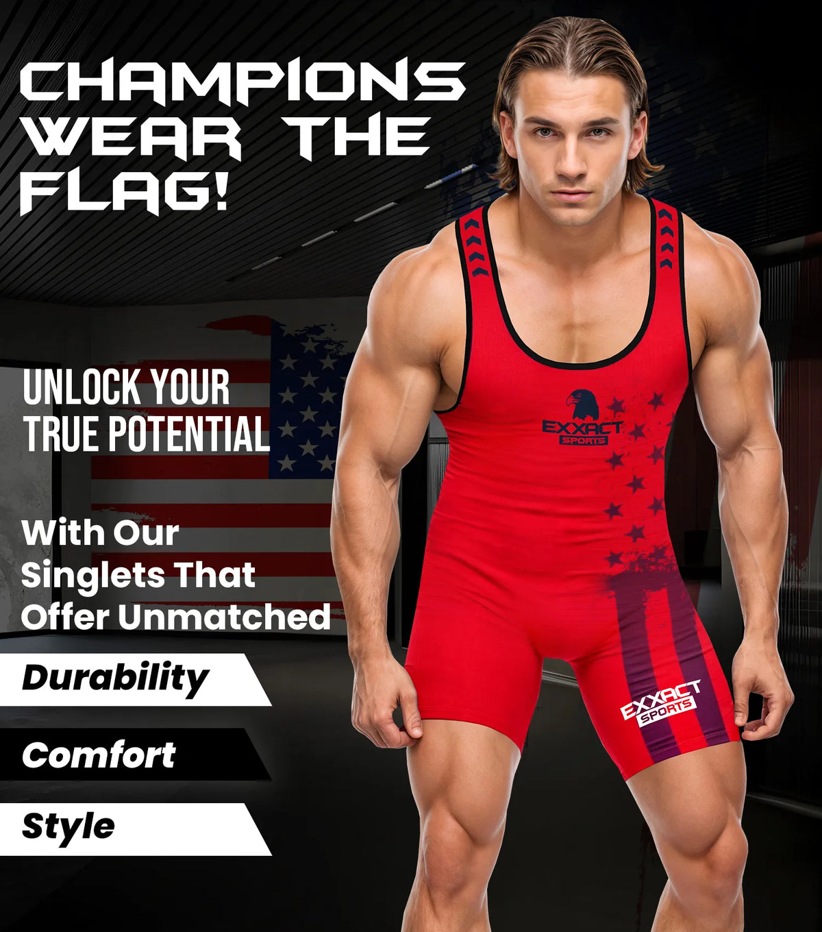 Exxact Sports Men’s Patriot Wrestling Singlets - Red