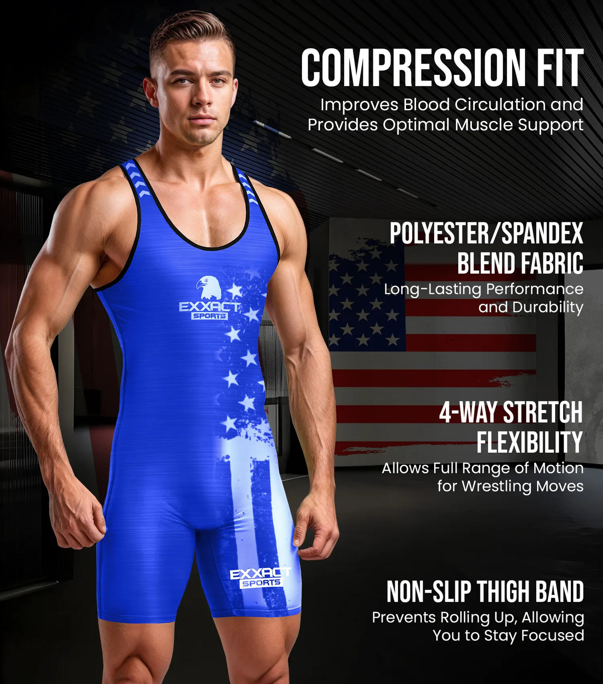 Exxact Sports Men’s Patriot Wrestling Singlets - Royal Blue