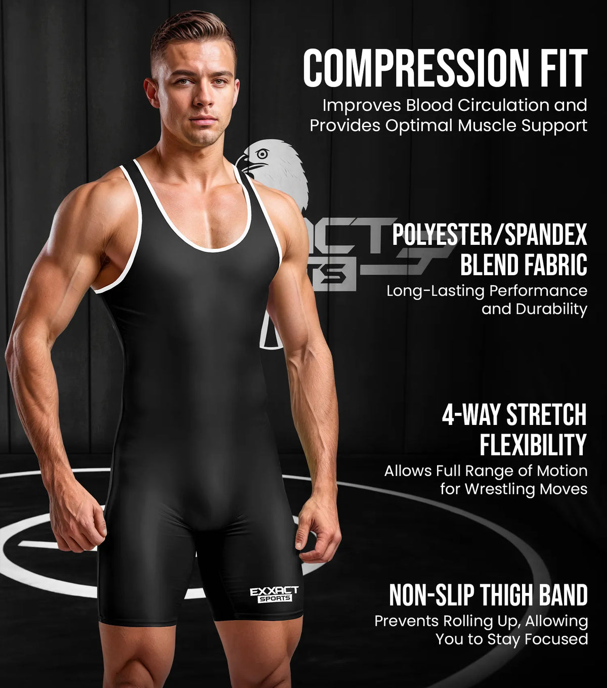 Exxact Sports Men’s Plain Wrestling Singlets Powerlifting Singlet - Black
