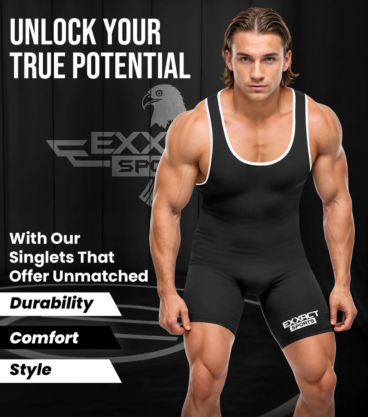 Exxact Sports Men’s Plain Wrestling Singlets Powerlifting Singlet - Black
