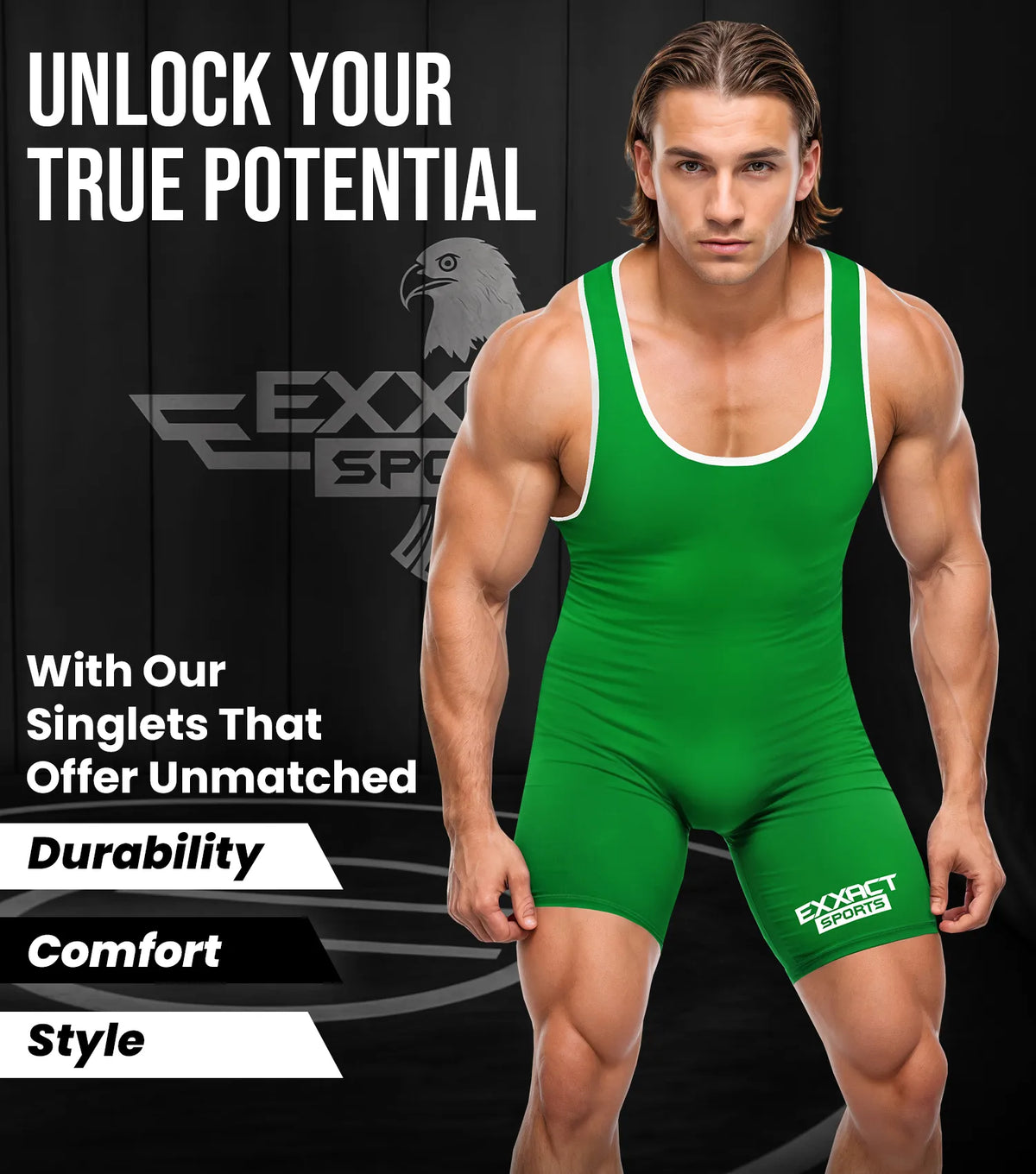 Exxact Sports Men’s Plain Wrestling Singlets Powerlifting Singlet - Green