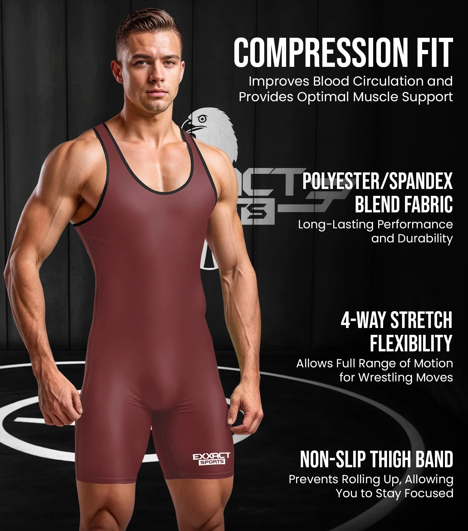 Exxact Sports Men’s Plain Wrestling Singlets Powerlifting Singlet - Maroon