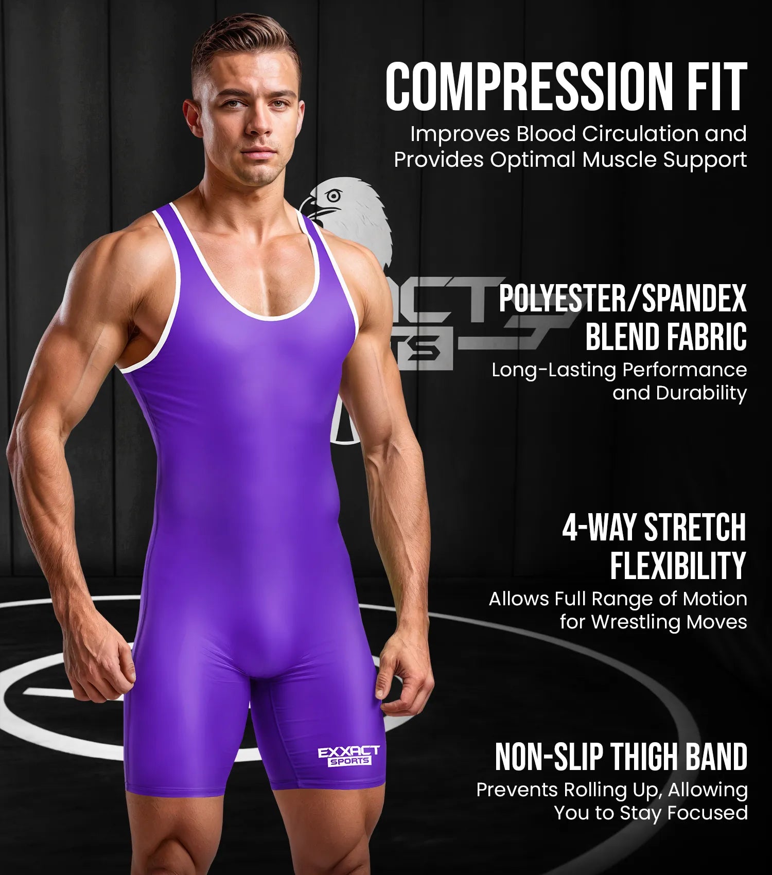 Exxact Sports Men’s Plain Wrestling Singlets Powerlifting Singlet - Purple