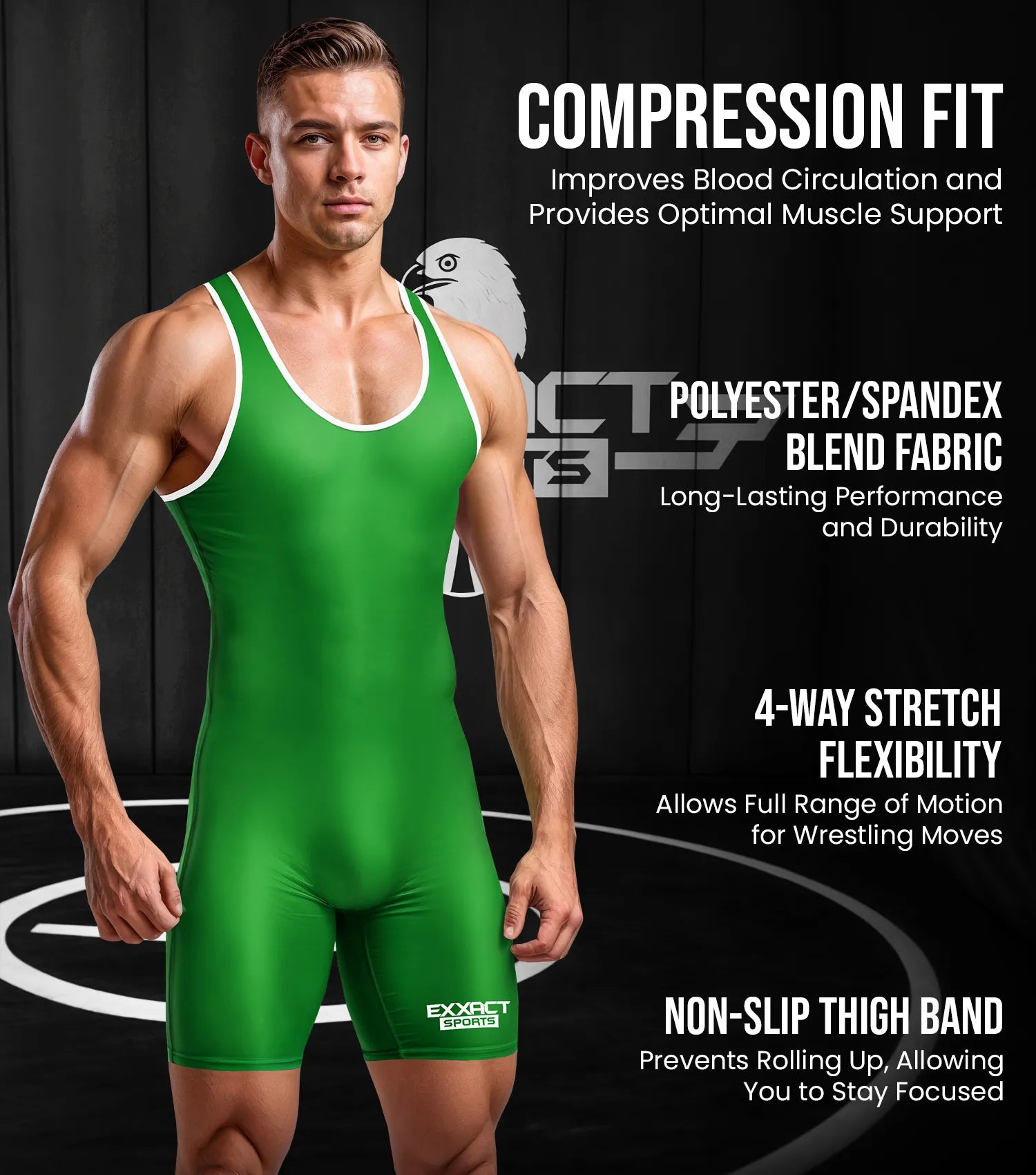 Exxact Sports Men’s Plain Wrestling Singlets Powerlifting Singlet - Green