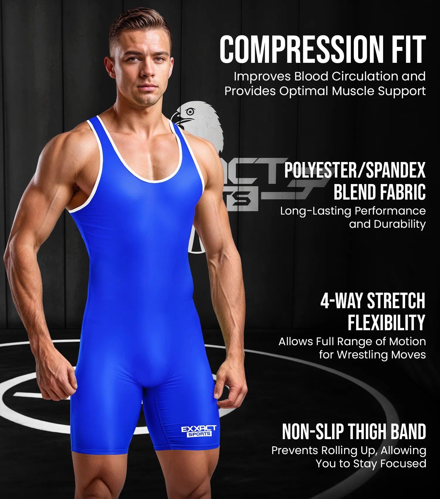 Exxact Sports Men’s Plain Wrestling Singlets Powerlifting Singlet - Royal Blue