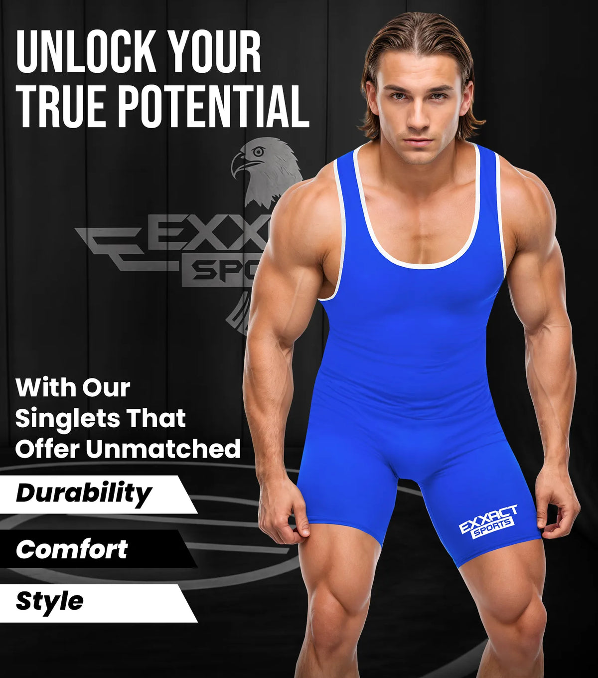 Exxact Sports Men’s Plain Wrestling Singlets Powerlifting Singlet - Royal Blue