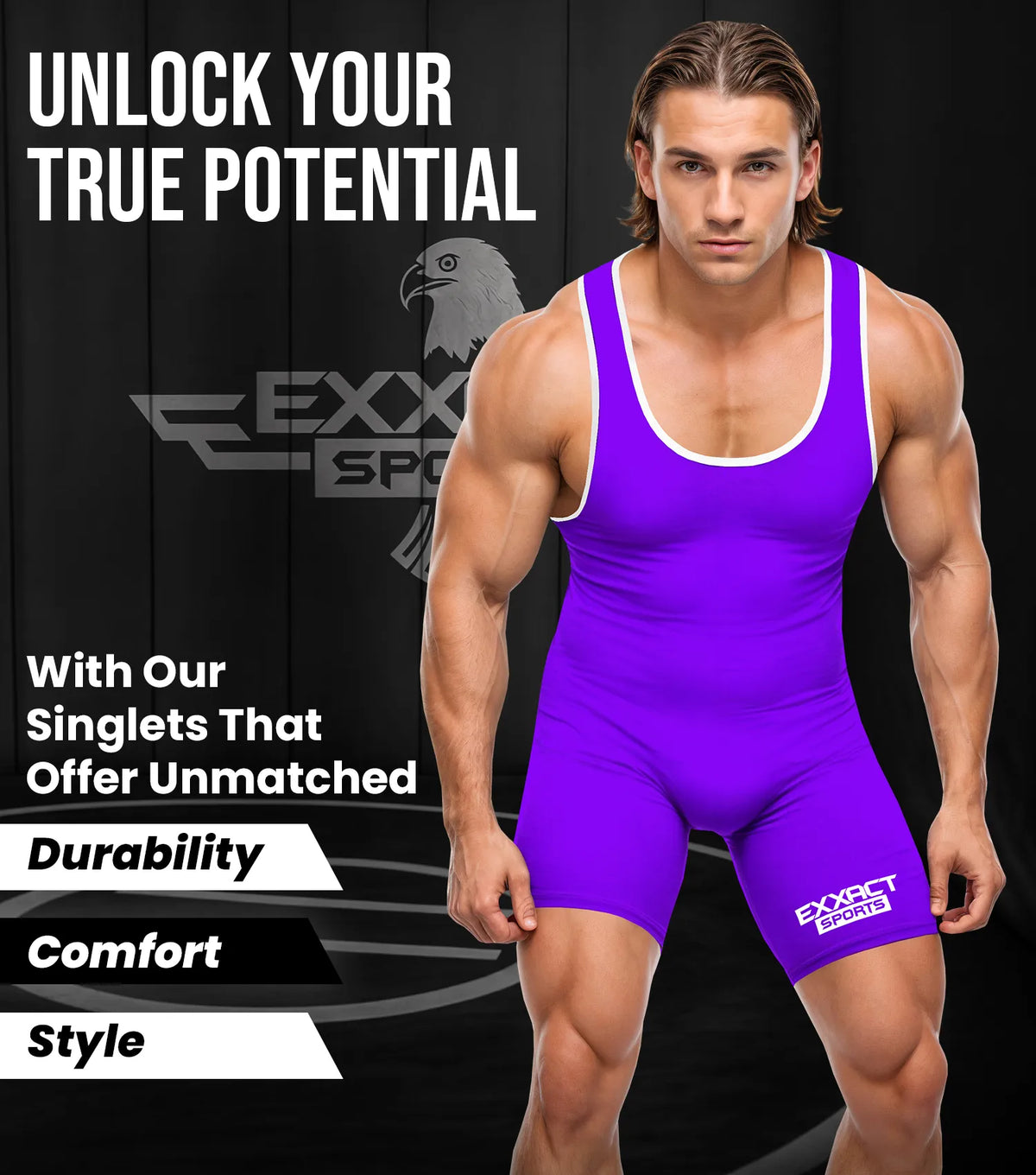 Exxact Sports Men’s Plain Wrestling Singlets Powerlifting Singlet - Purple