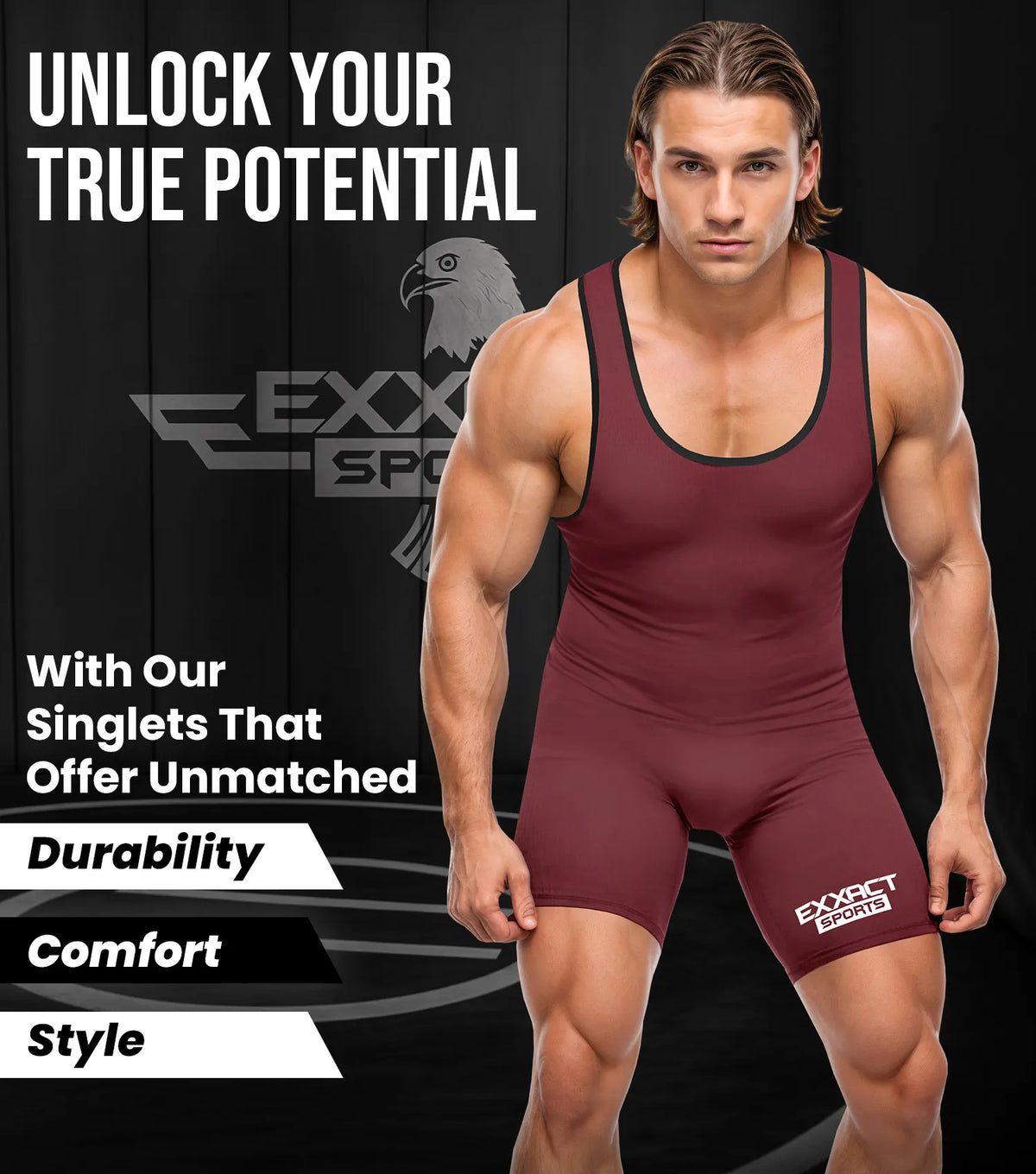 Exxact Sports Men’s Plain Wrestling Singlets Powerlifting Singlet - Maroon