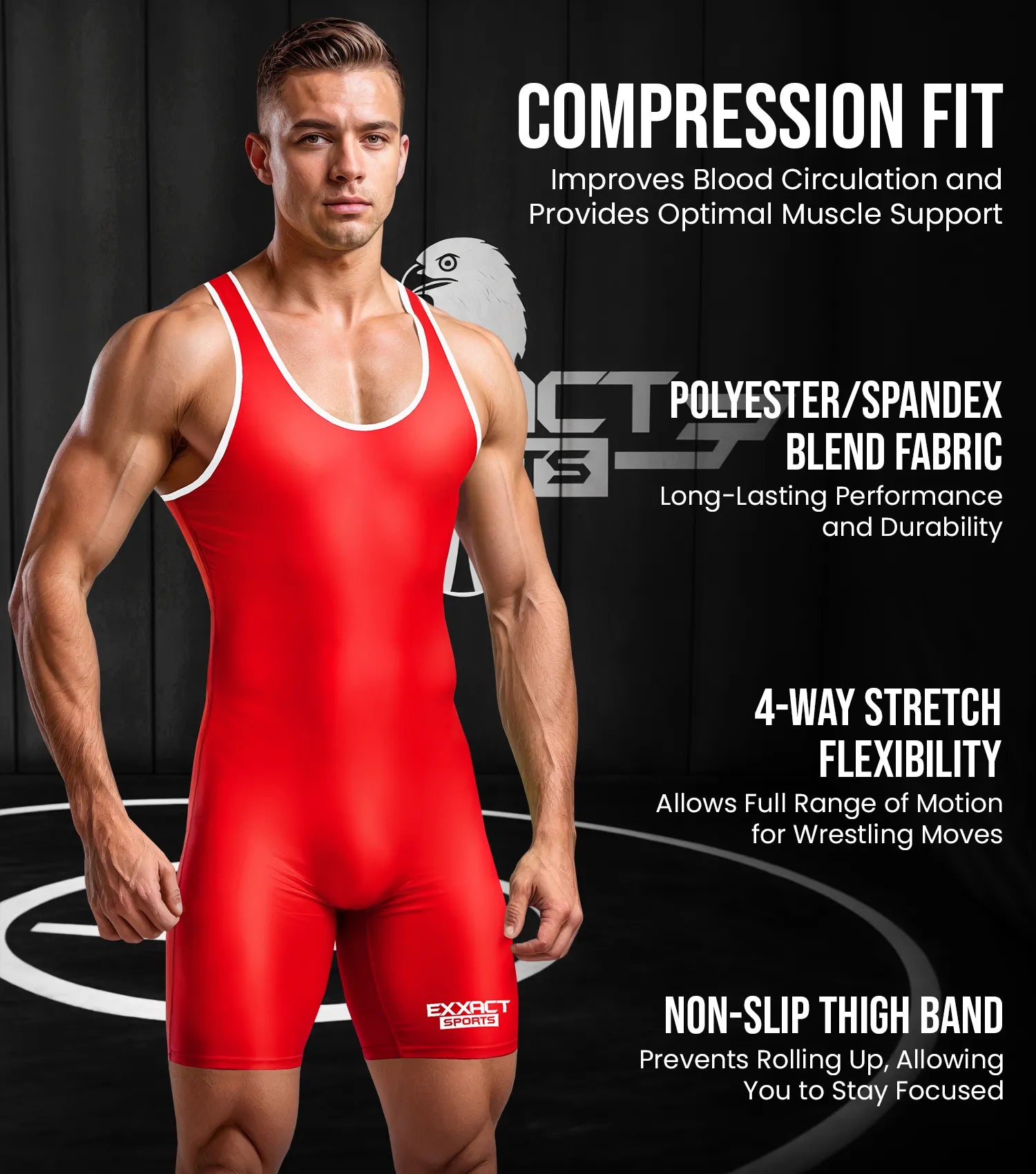 Exxact Sports Men’s Plain Wrestling Singlets Powerlifting Singlet - Red