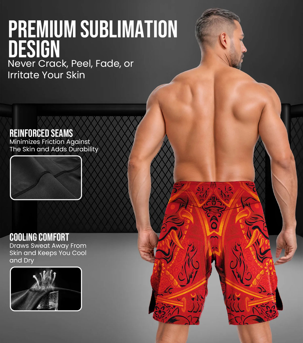 Exxact Sports Men’s Pro Mma Shorts No-gi Bjj Jiu Jitsu for Boxing Ufc & Cross Training - Red Samurai