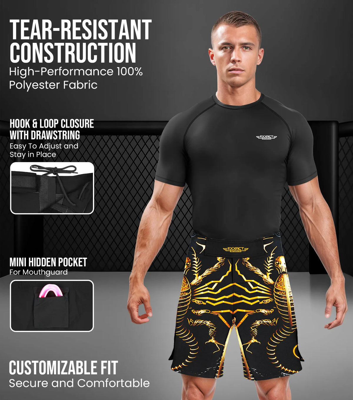 Exxact Sports Men’s Pro Mma Shorts No-gi Bjj Jiu Jitsu for Boxing Ufc & Cross Training - Scorpion