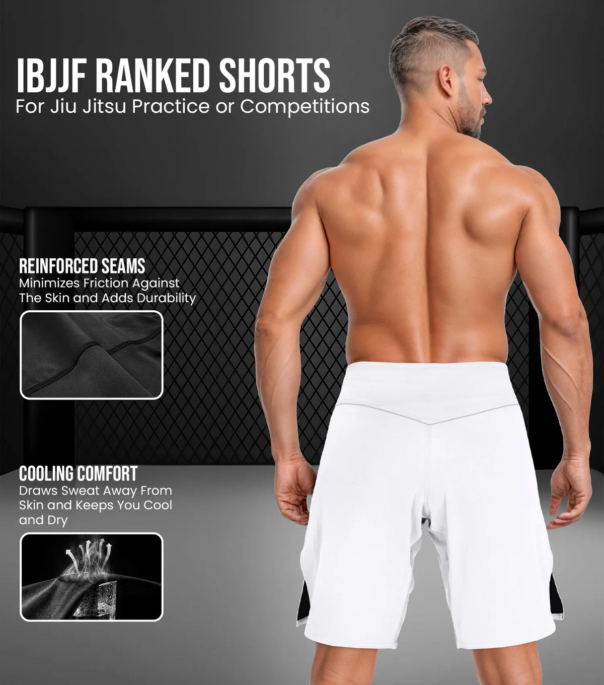 Exxact Sports Men’s Pro Mma Shorts No-gi Bjj Jiu Jitsu for Boxing Ufc & Cross Training - White