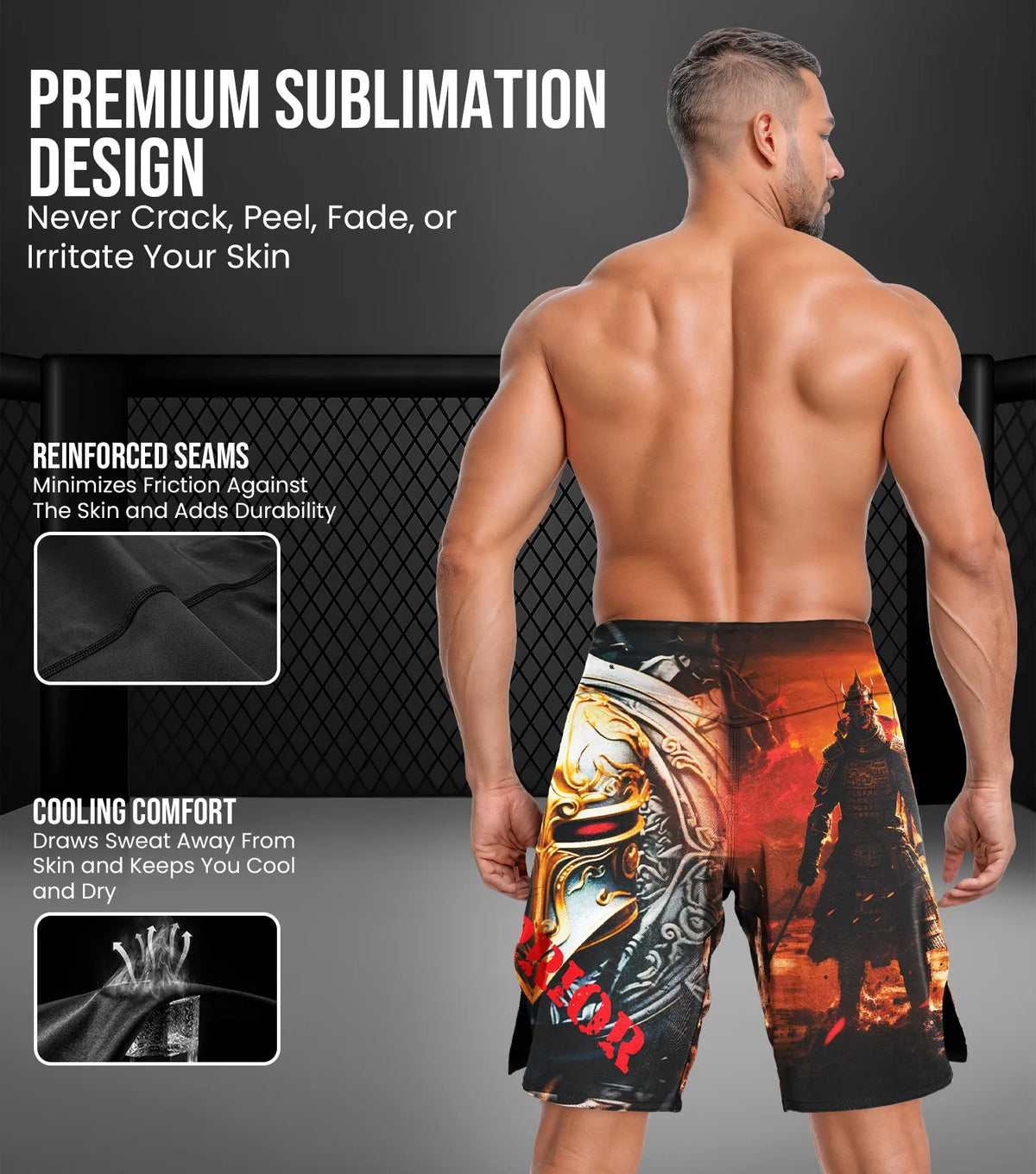 Exxact Sports Men’s Pro Mma Shorts No-gi Bjj Jiu Jitsu for Boxing Ufc & Cross Training - Warrior