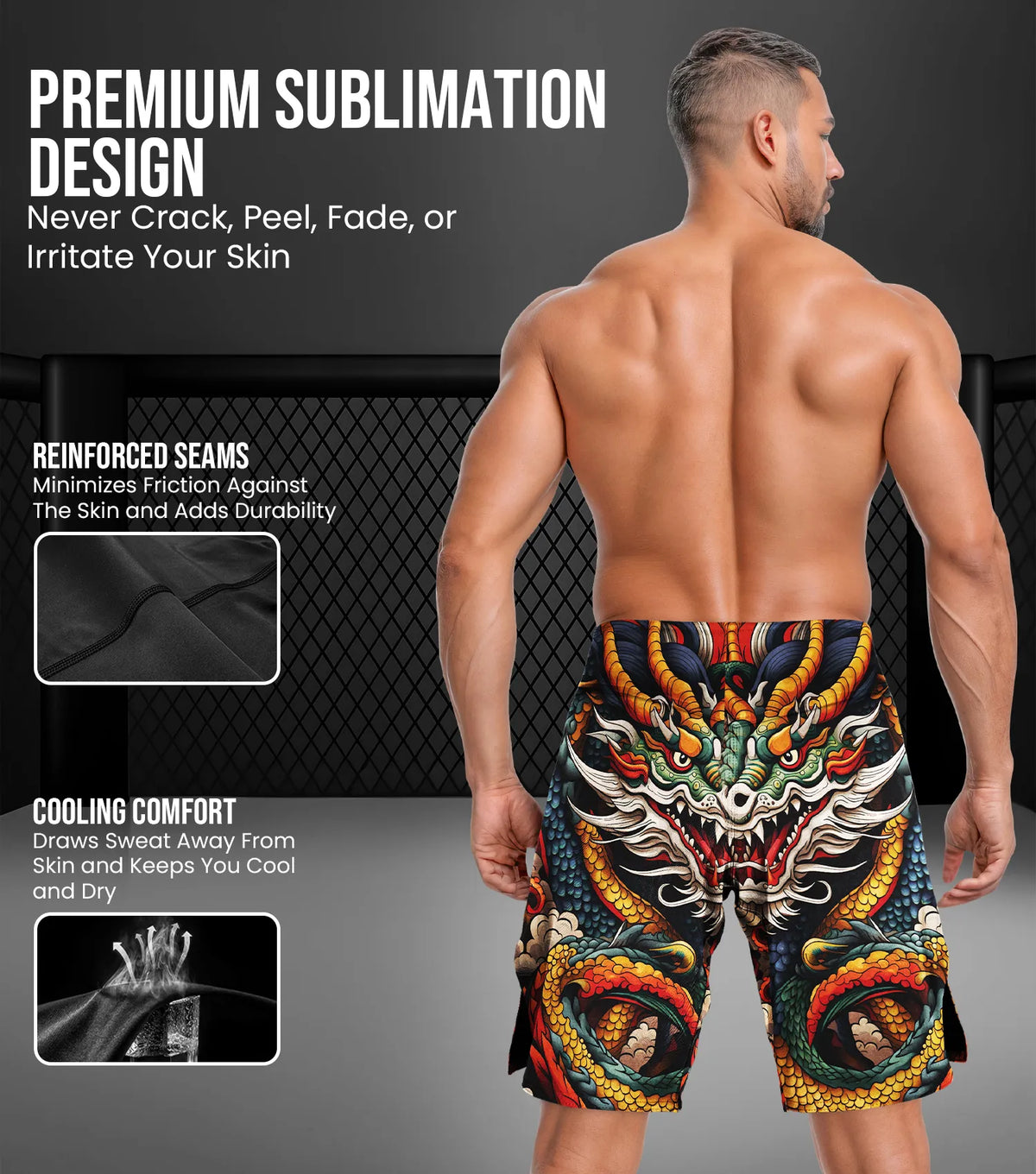 Exxact Sports Men’s Pro Mma Shorts No-gi Bjj Jiu Jitsu for Boxing Ufc & Cross Training - Dragon