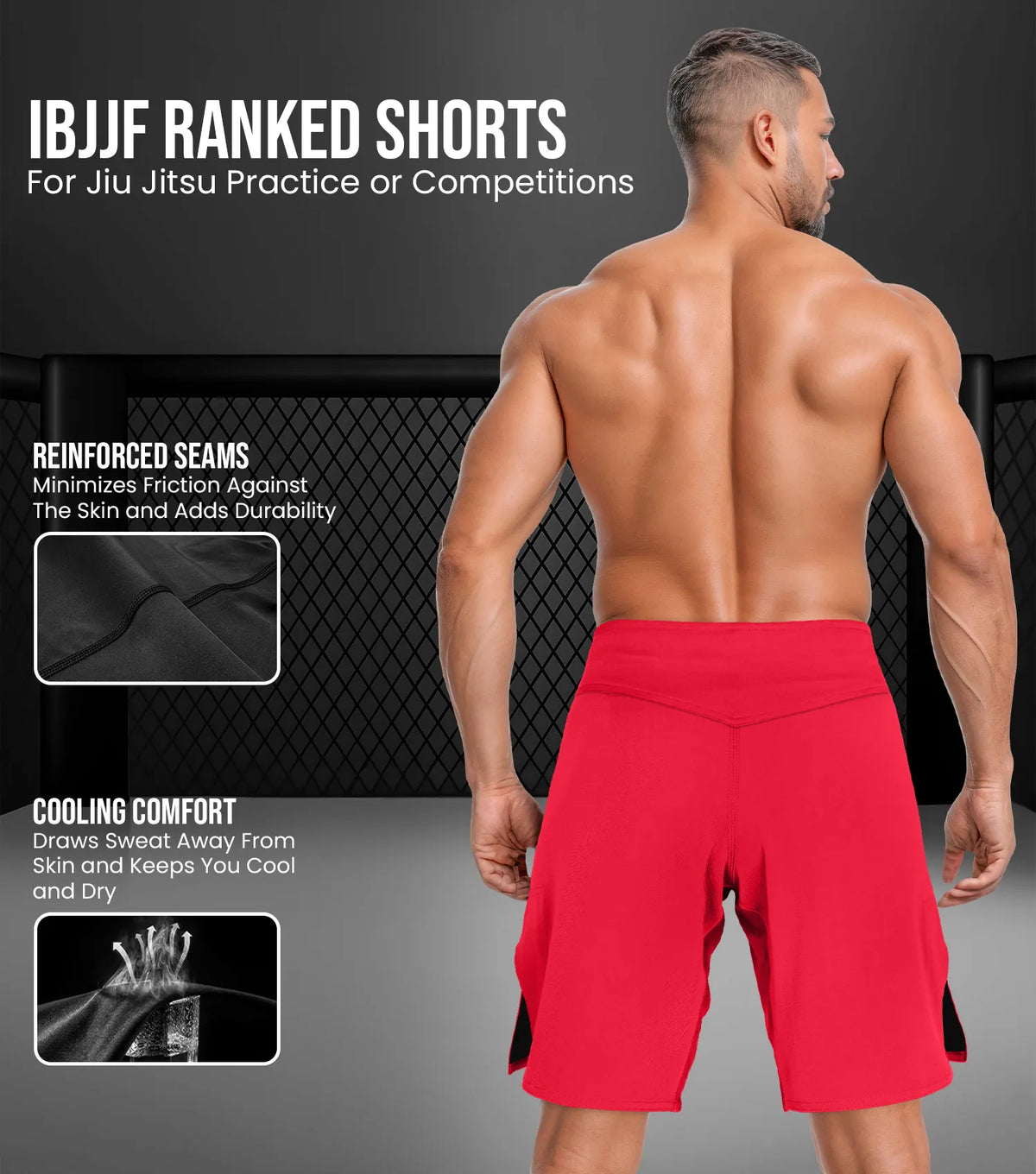 Exxact Sports Men’s Pro Mma Shorts No-gi Bjj Jiu Jitsu for Boxing Ufc & Cross Training - Red