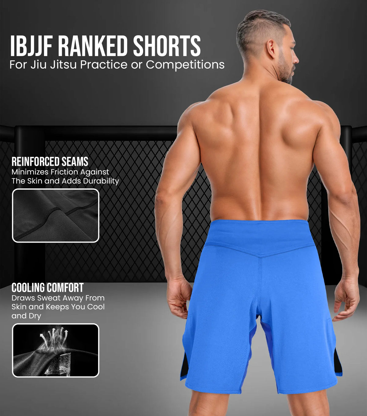 Exxact Sports Men’s Pro Mma Shorts No-gi Bjj Jiu Jitsu for Boxing Ufc & Cross Training - Royal Blue