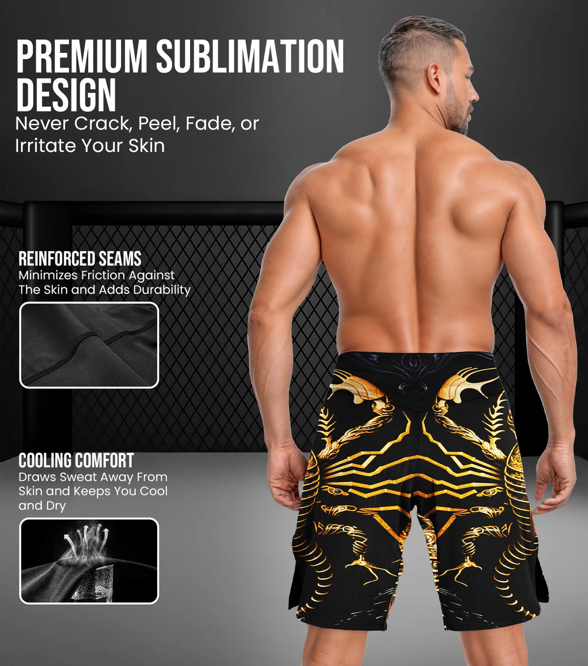 Exxact Sports Men’s Pro Mma Shorts No-gi Bjj Jiu Jitsu for Boxing Ufc & Cross Training - Scorpion