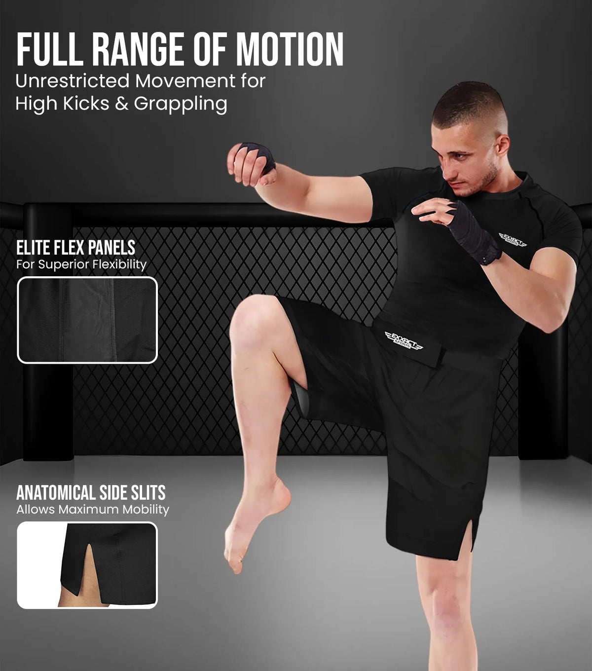 Exxact Sports Men’s Pro Mma Shorts No-gi Bjj Jiu Jitsu for Boxing Ufc & Cross Training - Red
