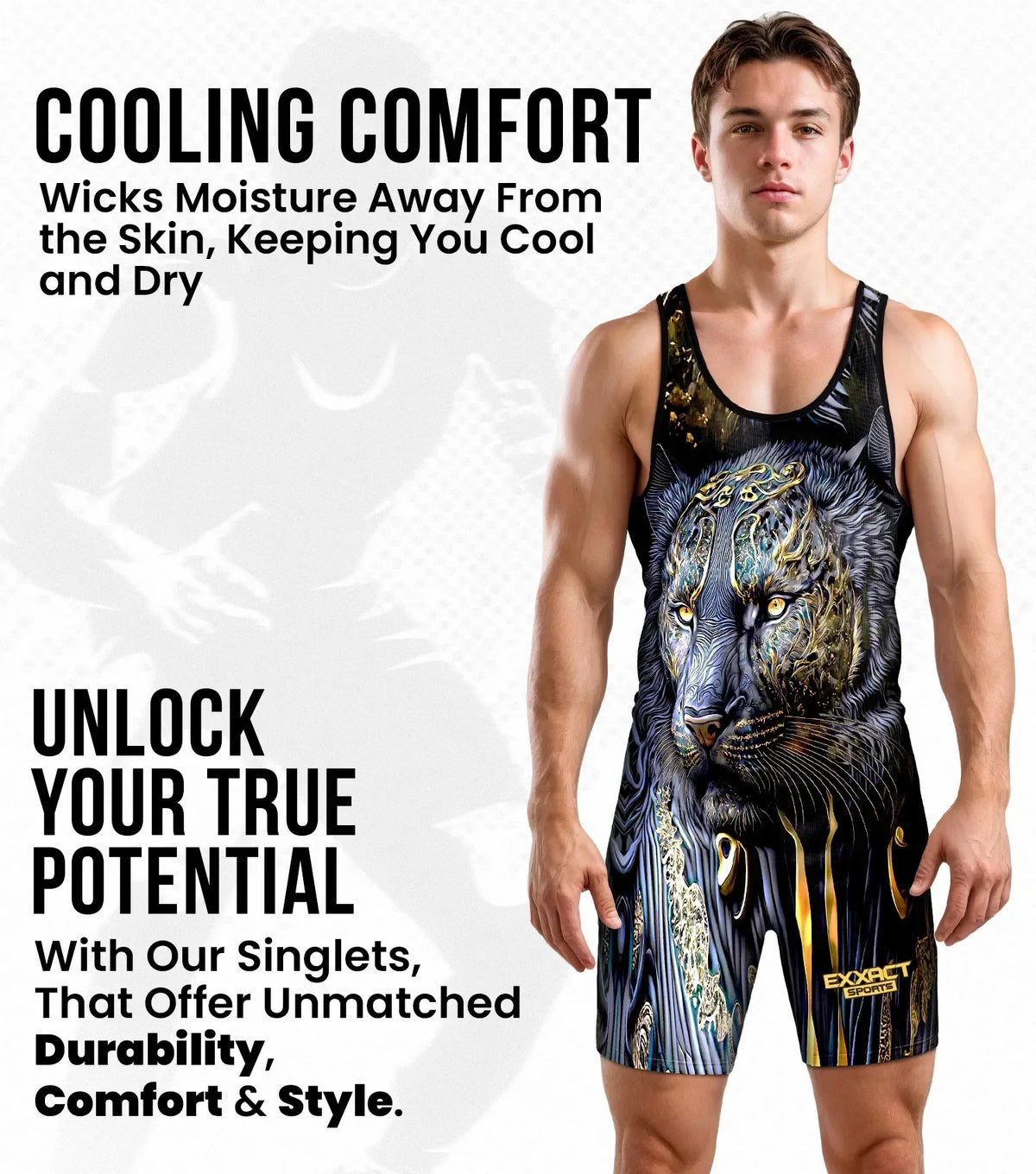 Exxact Sports Men’s Sublimated Wrestling Singlets - Black Lion