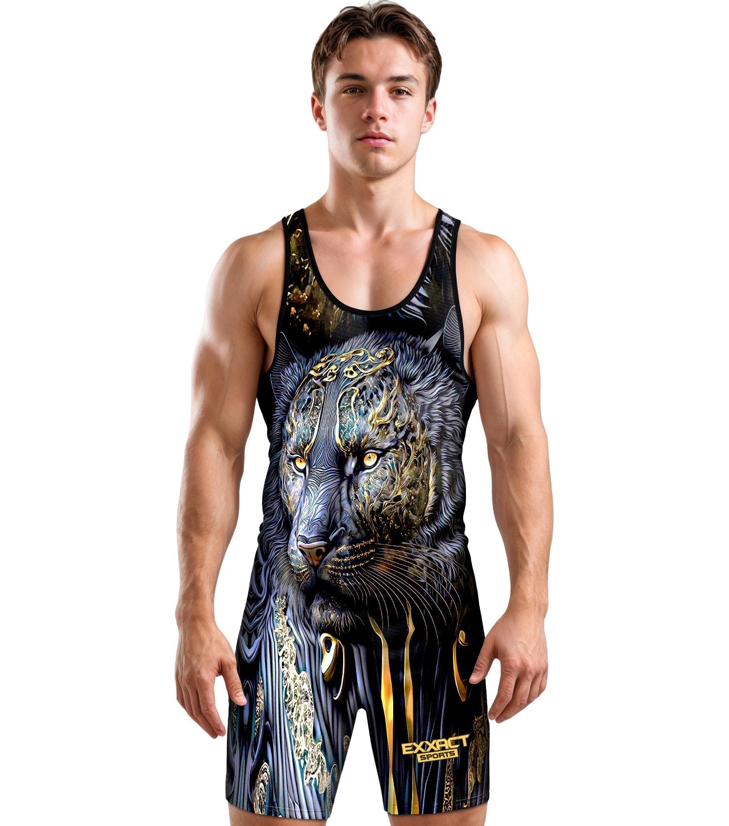 Exxact Sports Men’s Sublimated Wrestling Singlets - Black Lion
