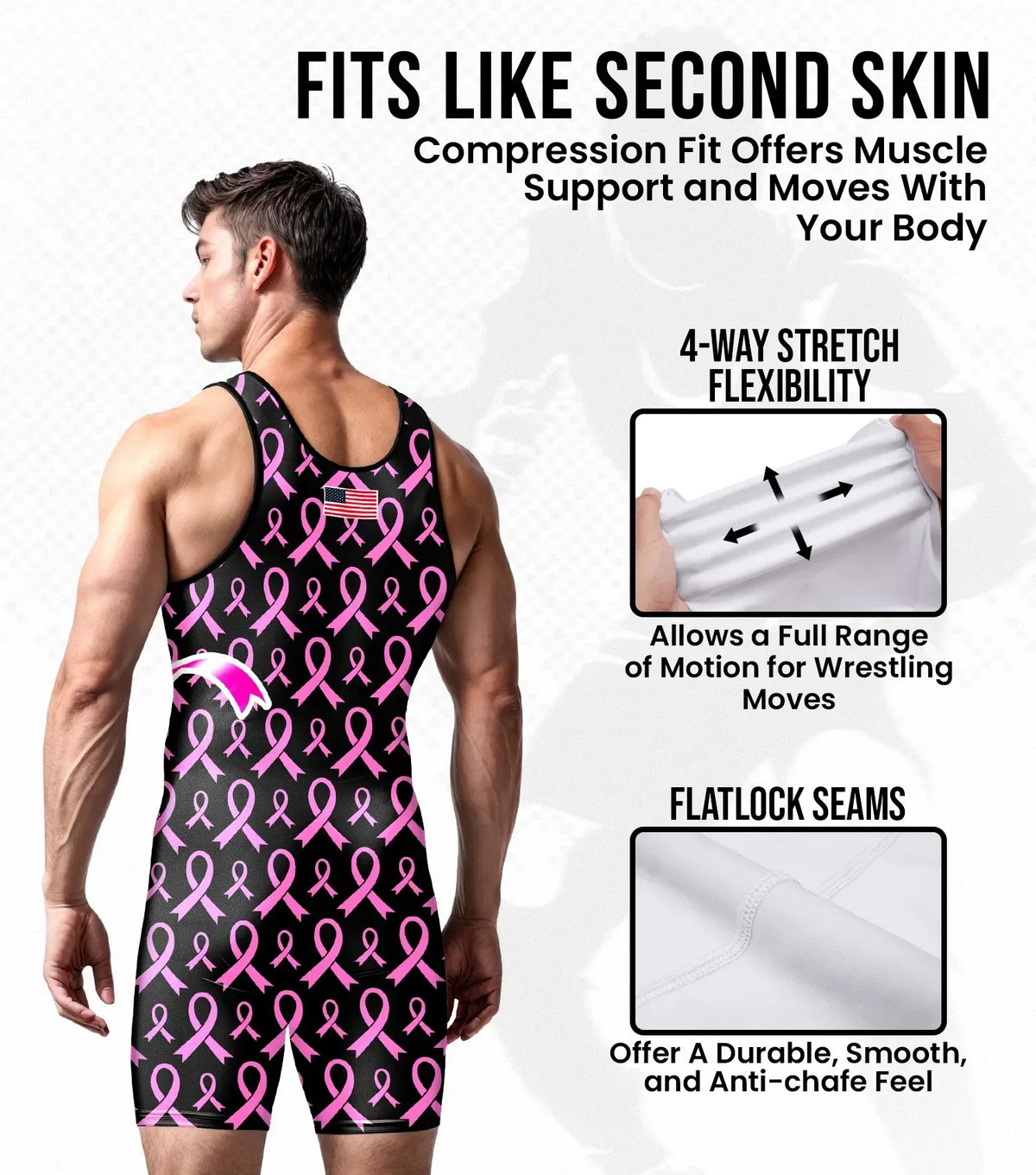 Exxact Sports Men’s Sublimated Wrestling Singlets - Breast Cancer