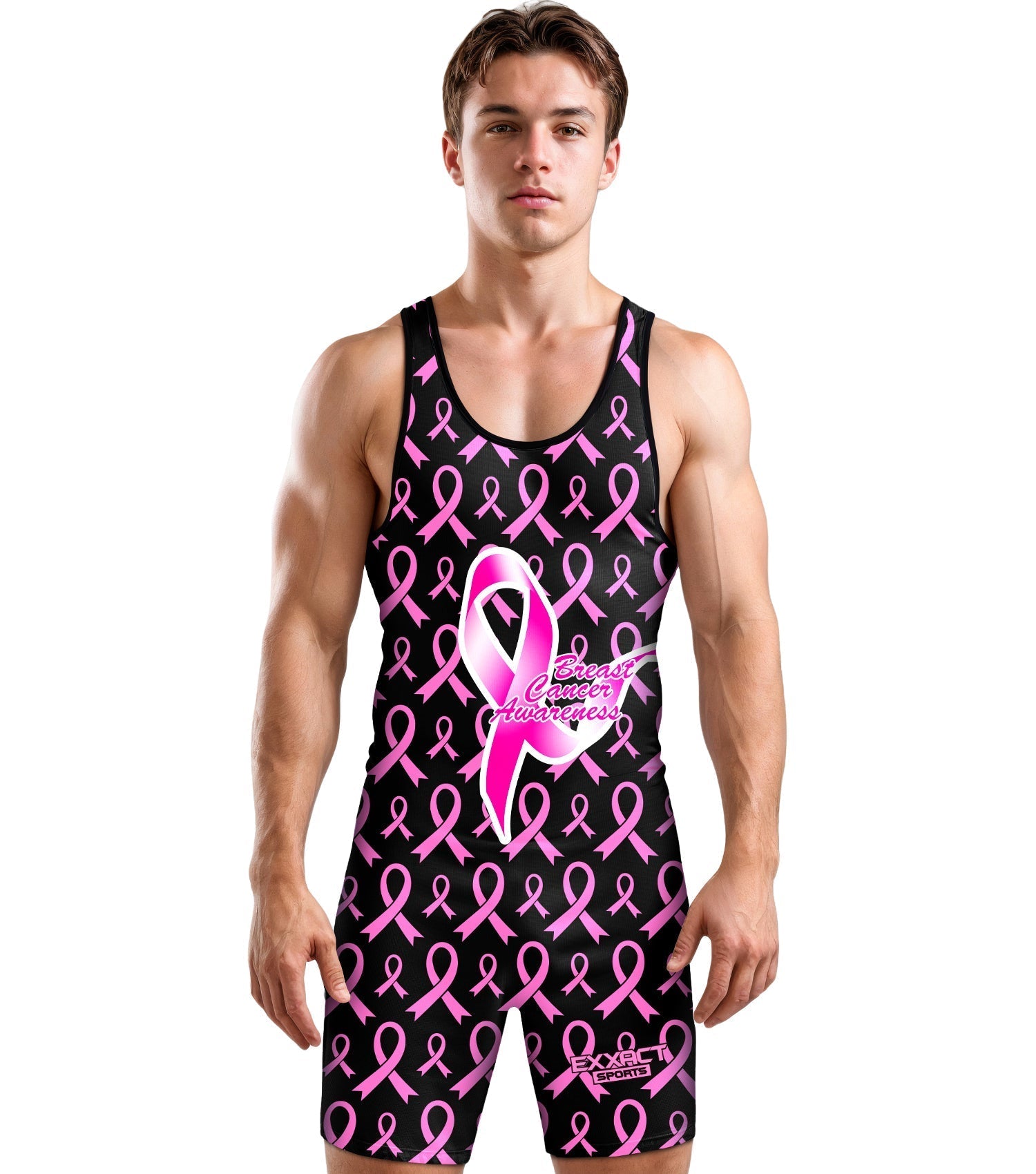 Exxact Sports Men’s Sublimated Wrestling Singlets - Breast Cancer