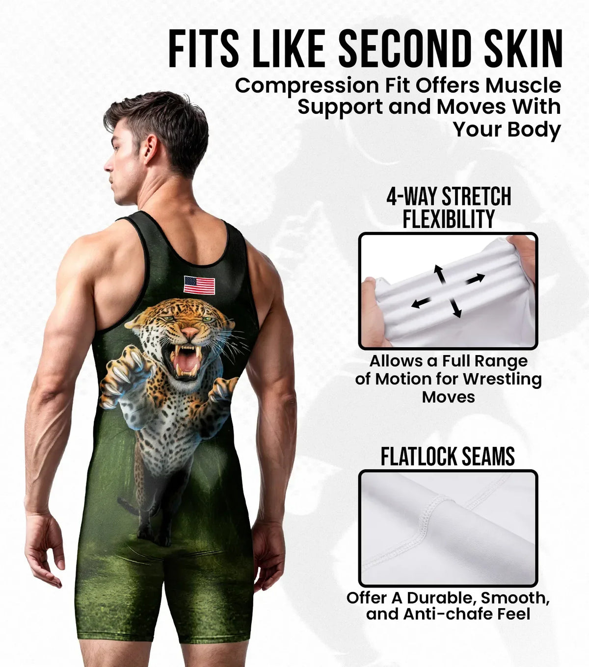 Exxact Sports Men’s Sublimated Wrestling Singlets - Leopard