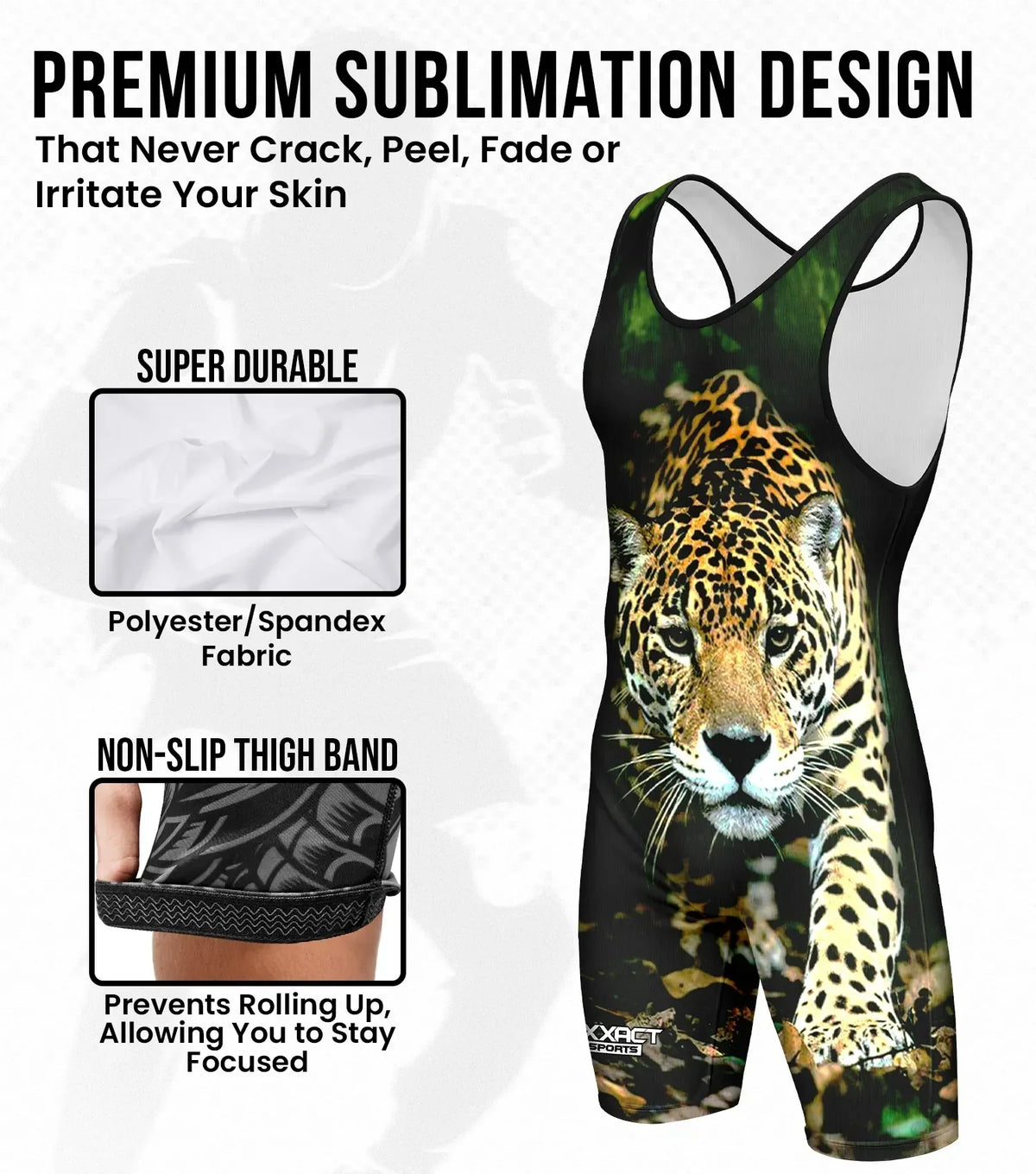Exxact Sports Men’s Sublimated Wrestling Singlets - Leopard