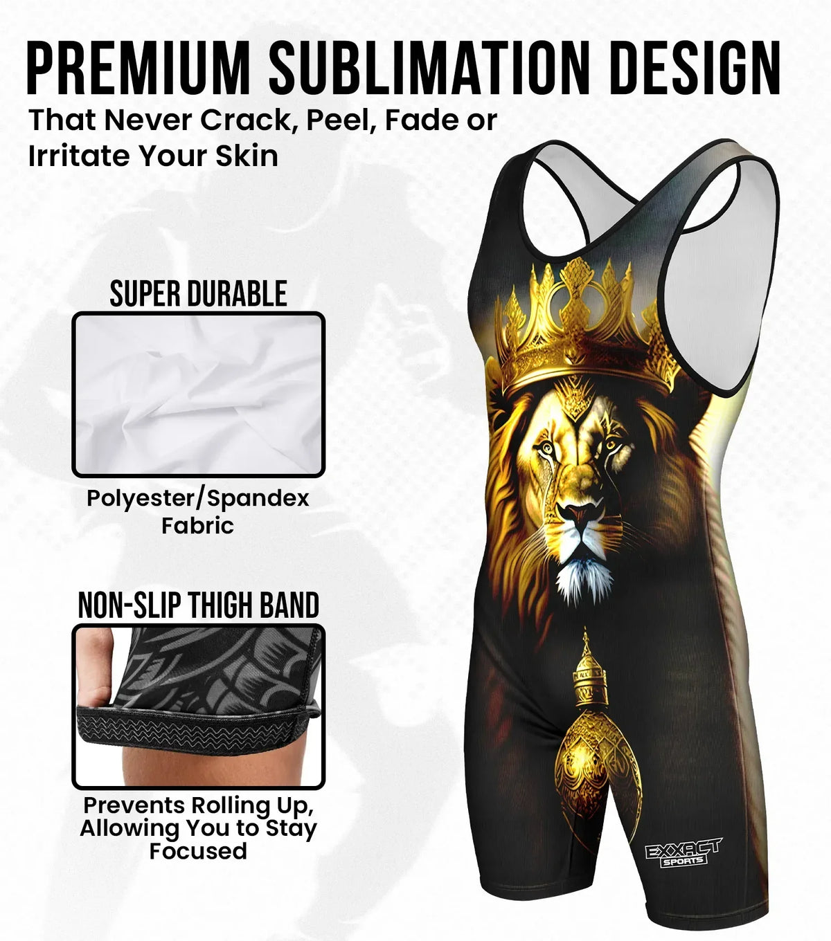 Exxact Sports Men’s Sublimated Wrestling Singlets - Lion