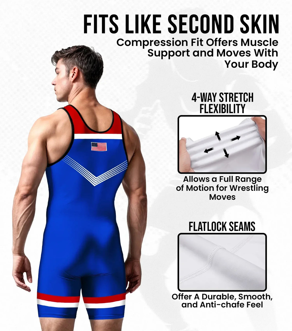 Exxact Sports Men’s Sublimated Wrestling Singlets - Royal Blue Usa