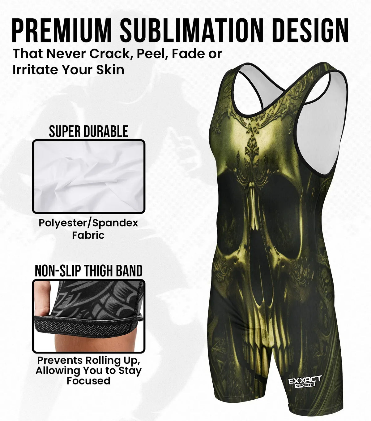 Exxact Sports Men’s Sublimated Wrestling Singlets - Skull