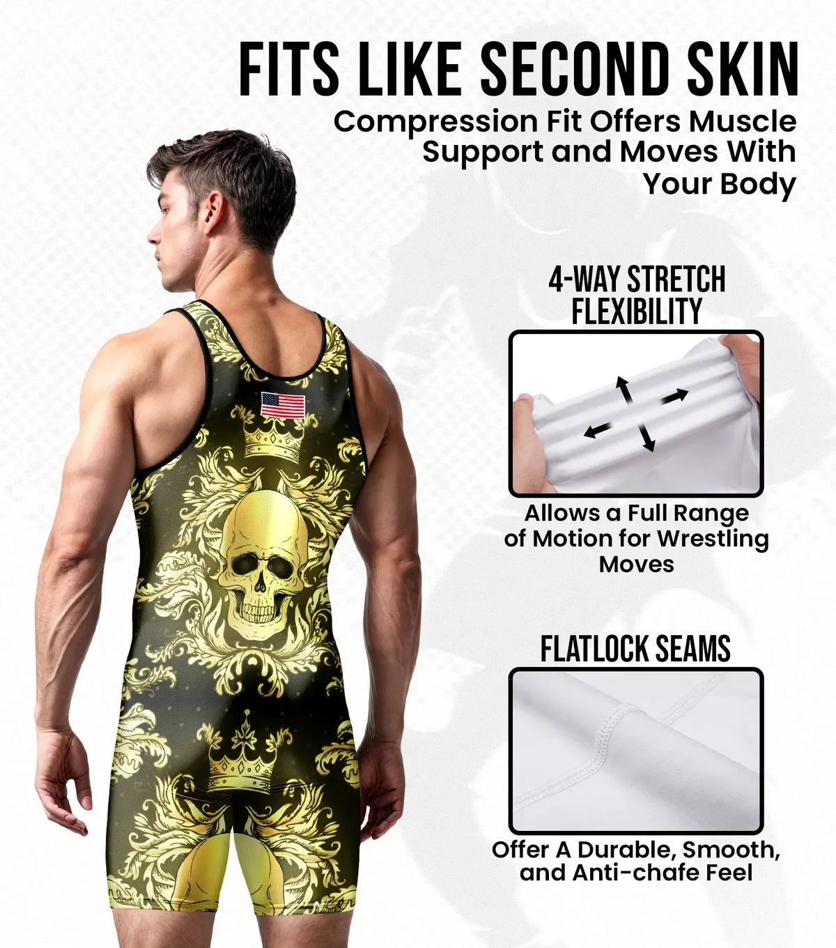 Exxact Sports Men’s Sublimated Wrestling Singlets - Skull