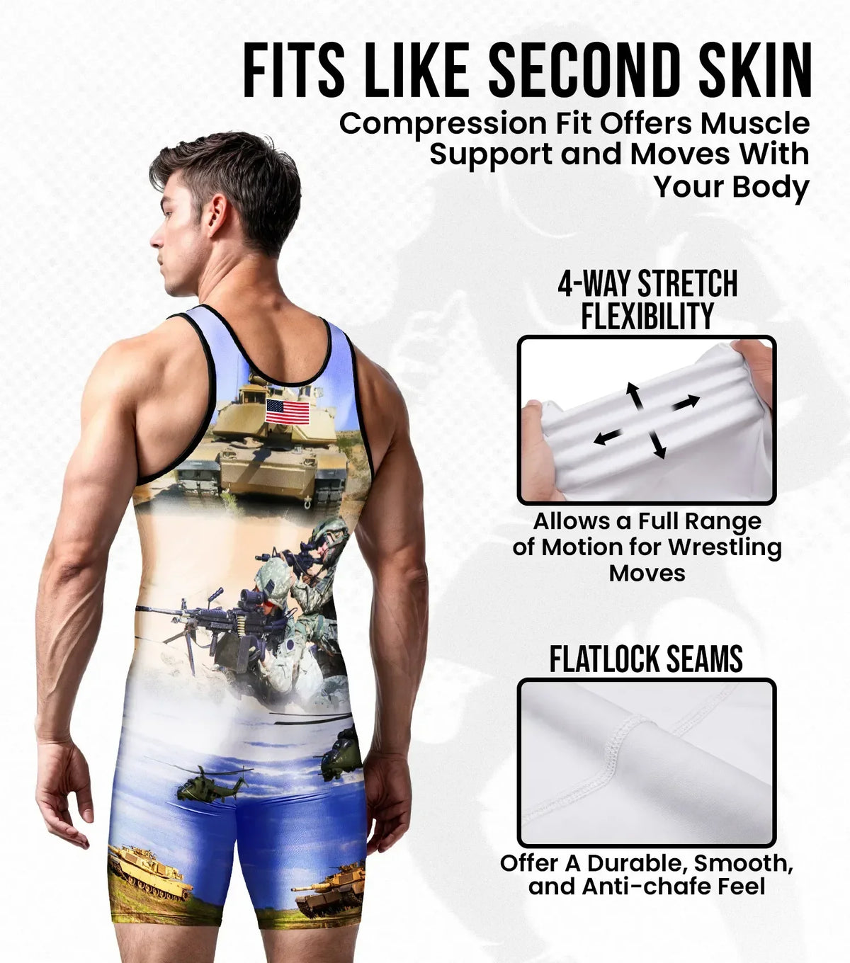 Exxact Sports Men’s Sublimated Wrestling Singlets - us Army