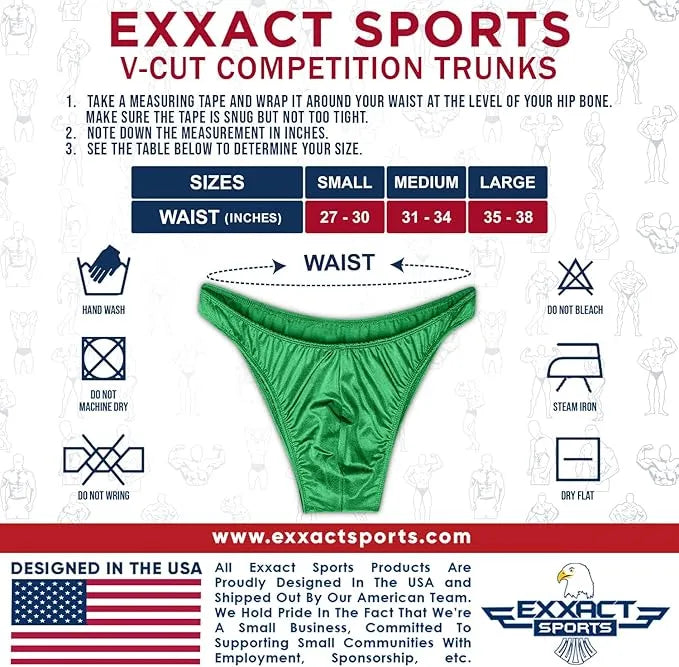 Exxact Sports Men’s V-cut Bodybuilding Competition Posing Trunks - Green