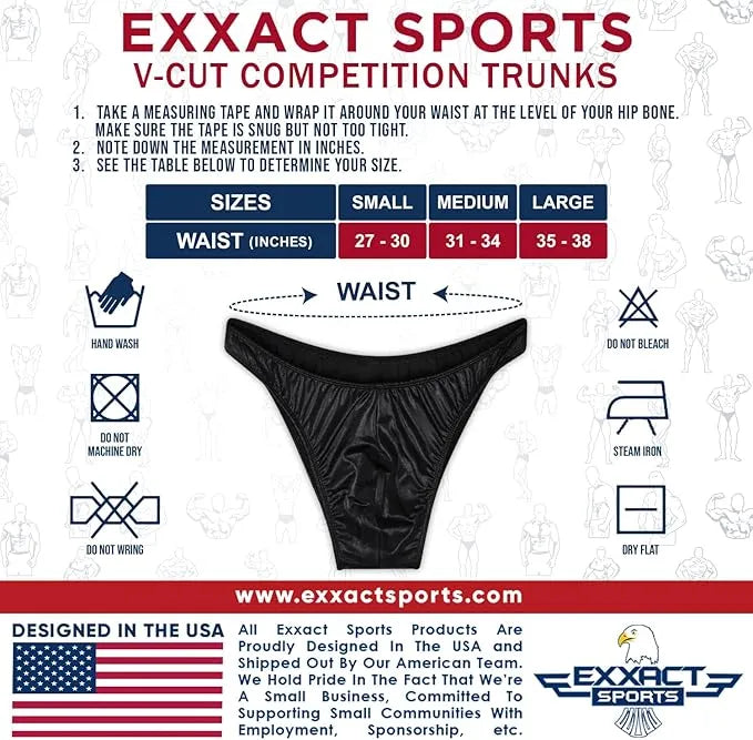 Exxact Sports Men’s V-cut Bodybuilding Competition Posing Trunks - Black