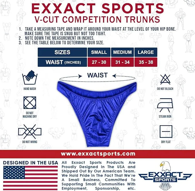 Exxact Sports Men’s V-cut Bodybuilding Competition Posing Trunks - Royal Blue