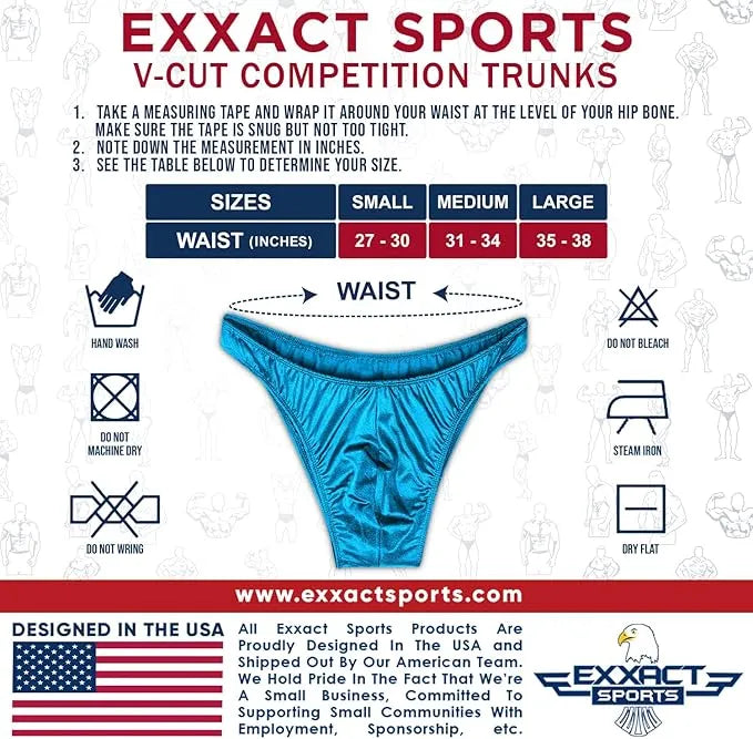 Exxact Sports Men’s V-cut Bodybuilding Competition Posing Trunks - Aqua Teal