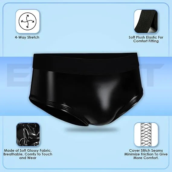 Exxact Sports Men’s Wet Look Shining Bodybuilding Posing Trunks - Black