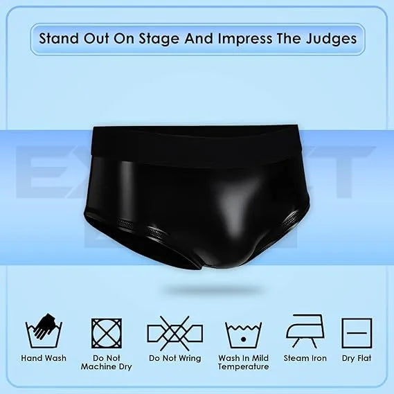 Exxact Sports Men’s Wet Look Shining Bodybuilding Posing Trunks - Black