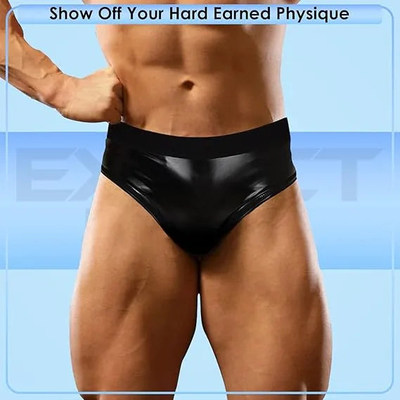 Exxact Sports Men’s Wet Look Shining Bodybuilding Posing Trunks - Black