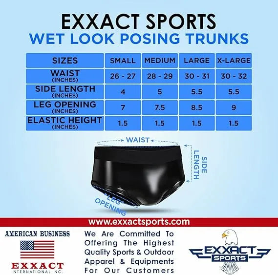 Exxact Sports Men’s Wet Look Shining Bodybuilding Posing Trunks - Black