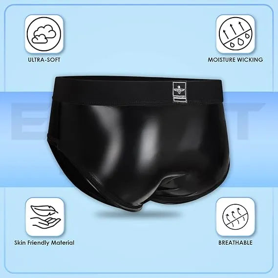 Exxact Sports Men’s Wet Look Shining Bodybuilding Posing Trunks - Black
