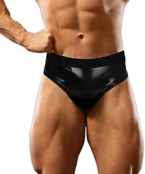 Exxact Sports Men’s Wet Look Shining Bodybuilding Posing Trunks - Black - Small
