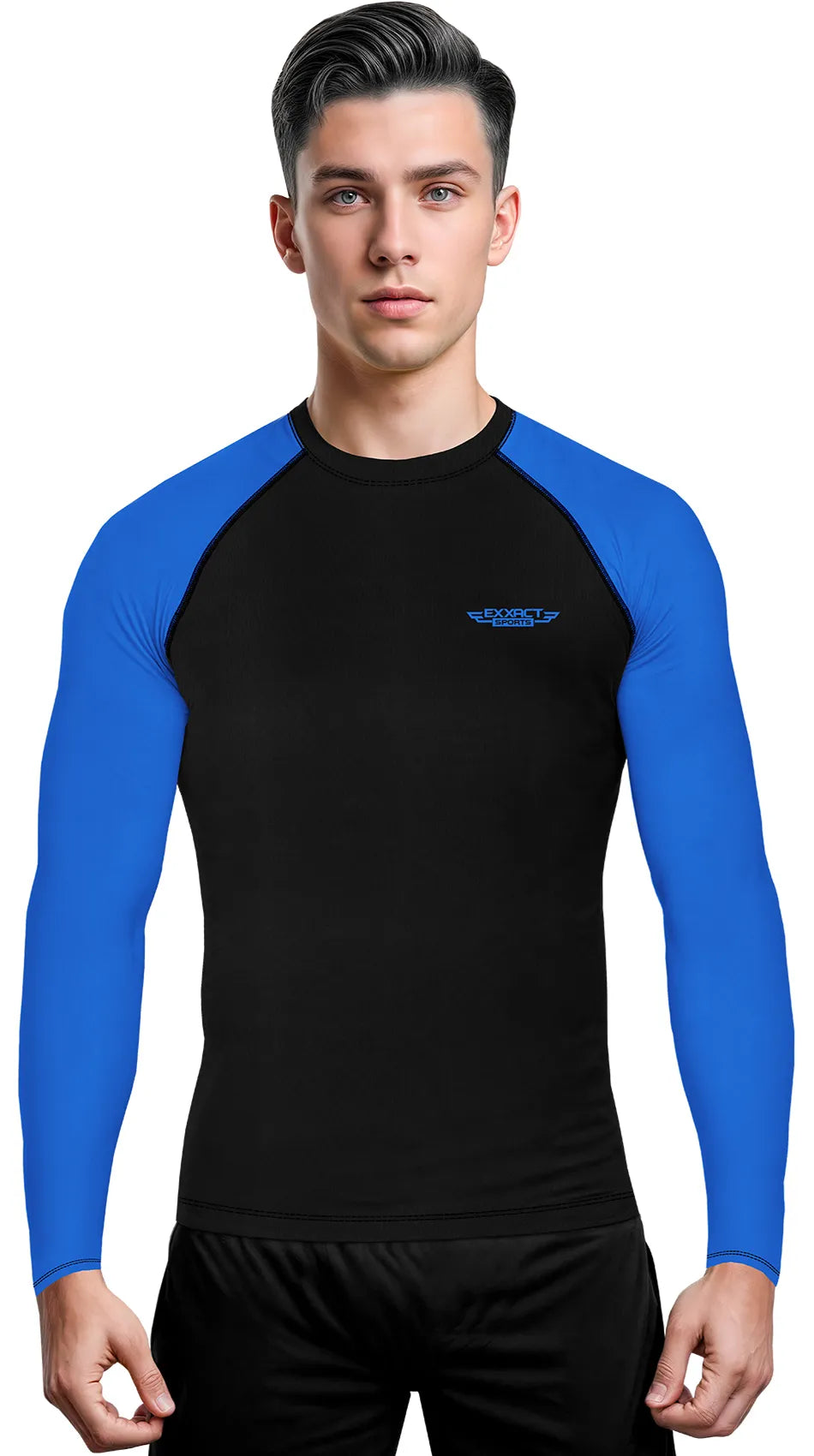 Exxact Sports Men’sbjj Rash Guard Long Sleeve - Royal Blue