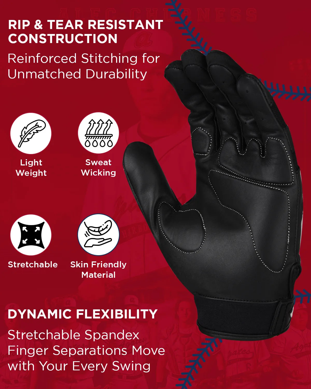 Exxact Sports Padded Baseball Batting Gloves for Men & Women - Black