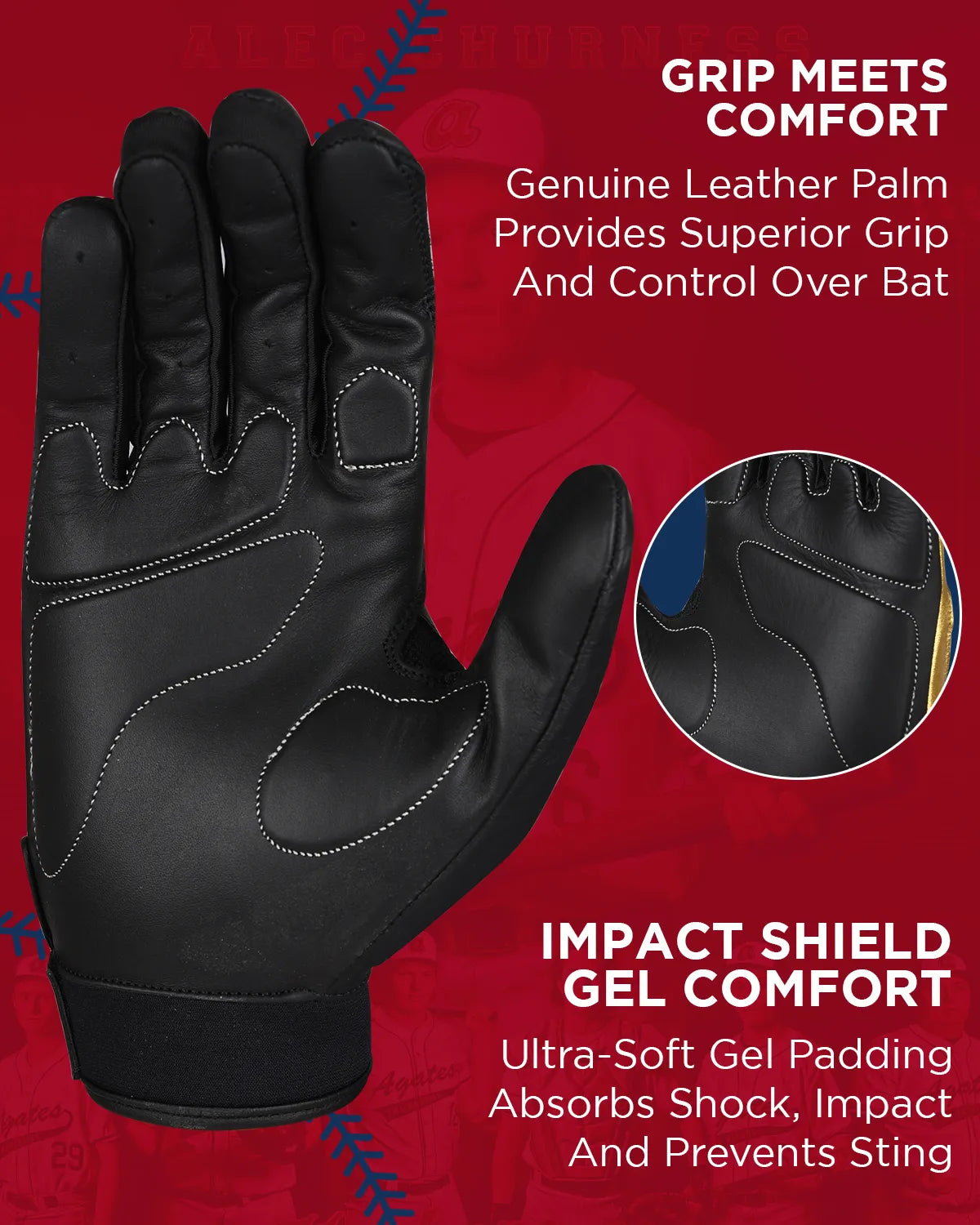 Exxact Sports Padded Baseball Batting Gloves for Men & Women - Black